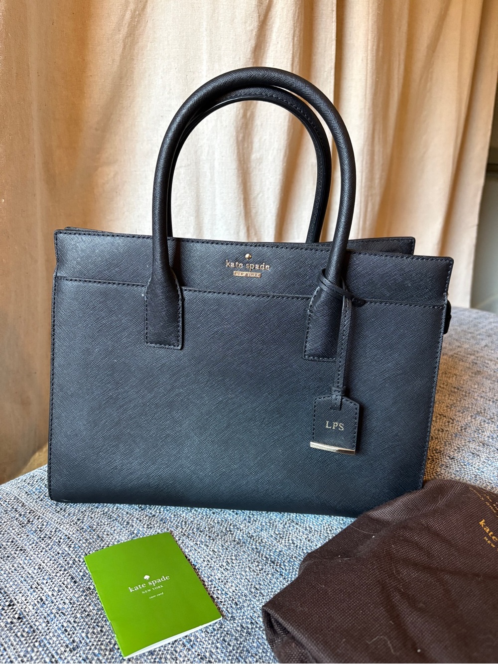 kate spade Cameron Large Leather Satchel in black pebbled leather with strap